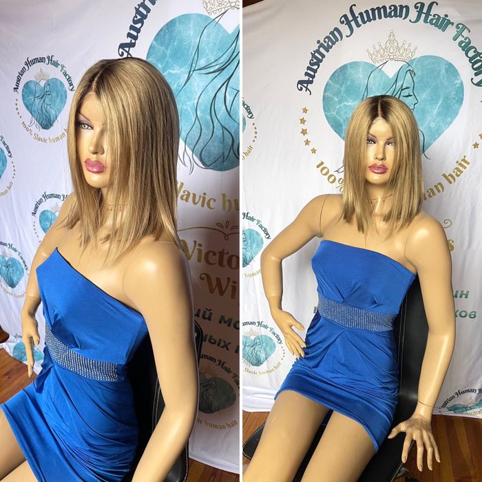 Натуральный парик имитация кожи славянский волос русый блонд корни