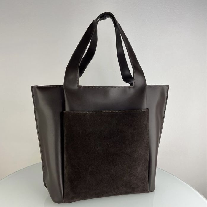 Жіноча сумка шопер в шоколадному кольорі з натуральної замші