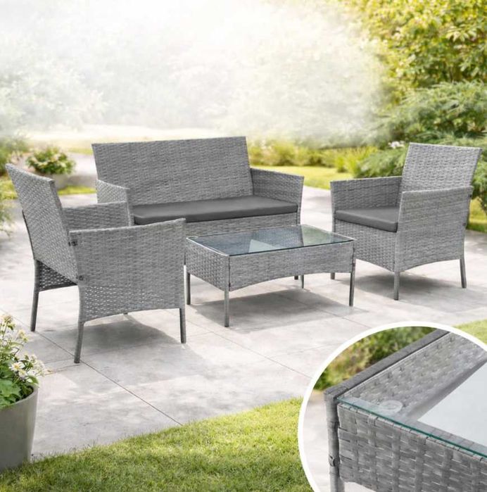 Meble Ogrodowe Technorattan – Zestaw Sofa + 2 Fotele + Stolik