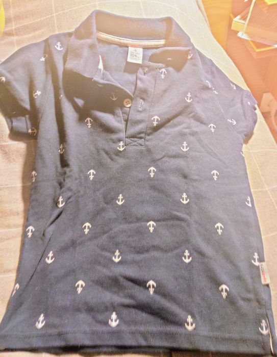 T-shirt,polo, azul marinho, manga curta, âncoras, BlueKids 4 anos