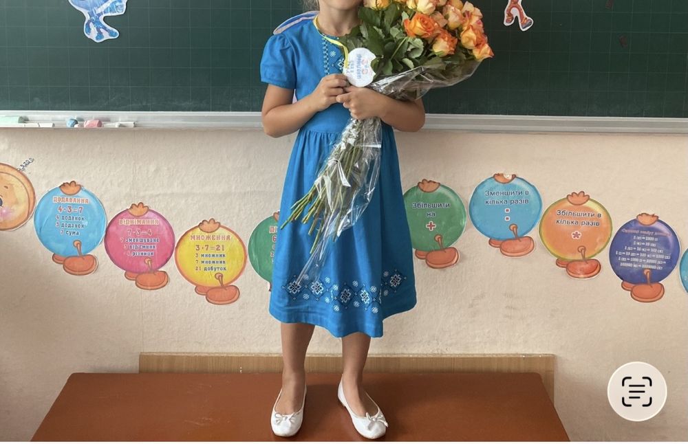 Плаття вишиванка лляне якісне та жовто блакитні  резинки