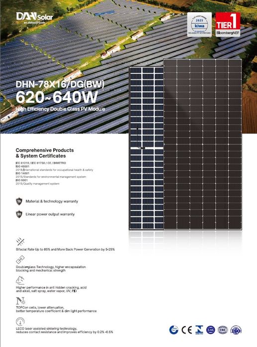 Сонячні панелі/Солнечные панели DAH Solar 640W DHN-78*16/DG