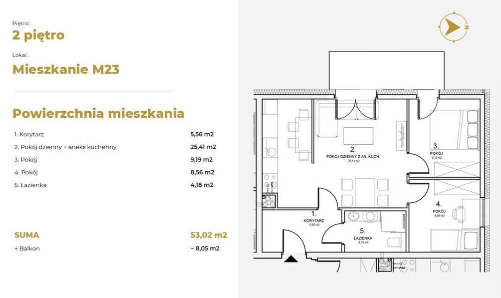 Mieszkanie z balkonem| Osiedle Tulipanova | Kobylin | 53,01 m² | winda