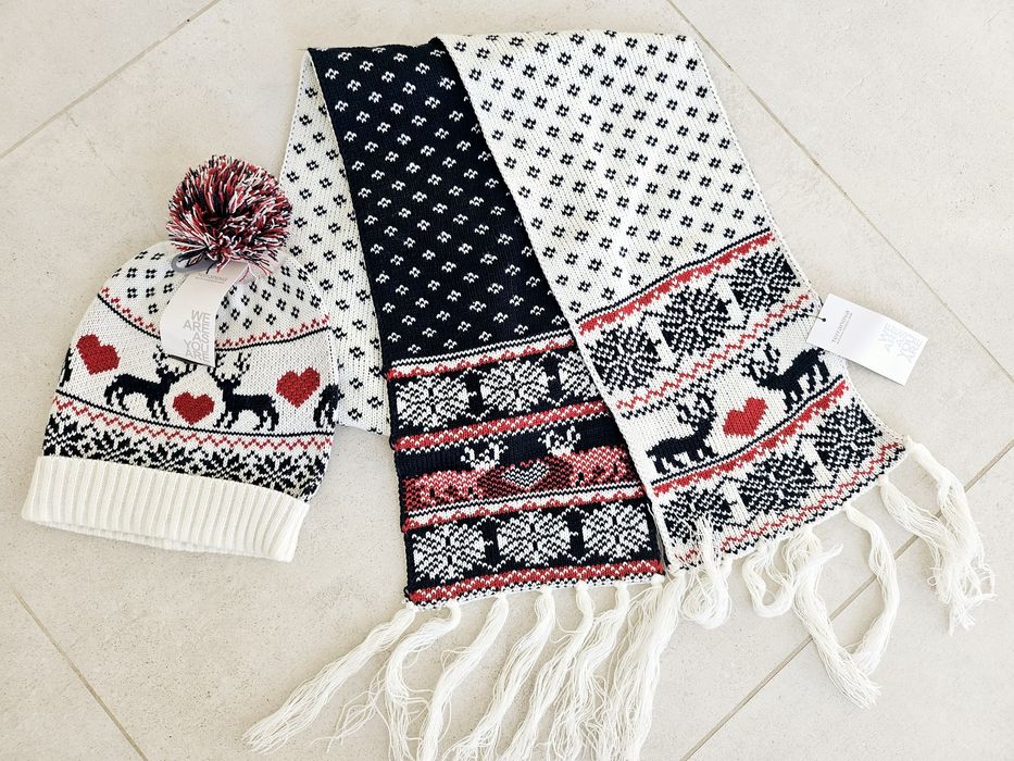 Komplet zimowy  czapka + szalik wzór skandynawski