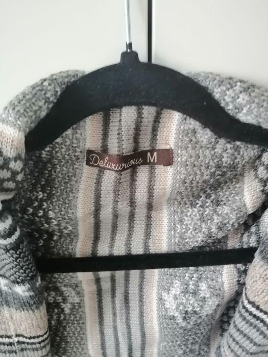 Sweter blezer narzutka brązowa kremowa M