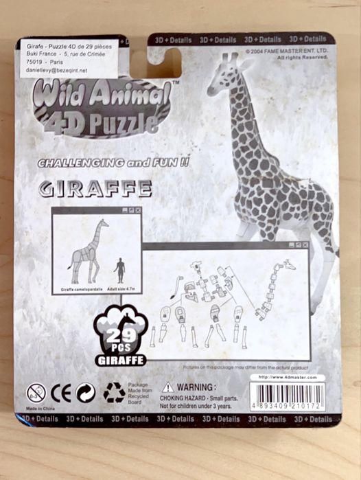 Puzzle 4 D de girafa