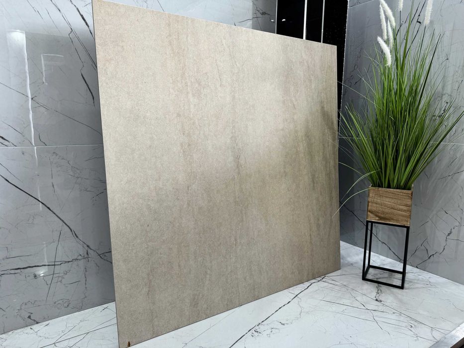 Płytka gresowa wielkoformatowa BEŻ 120x120 mat ciepły beton piaskowy