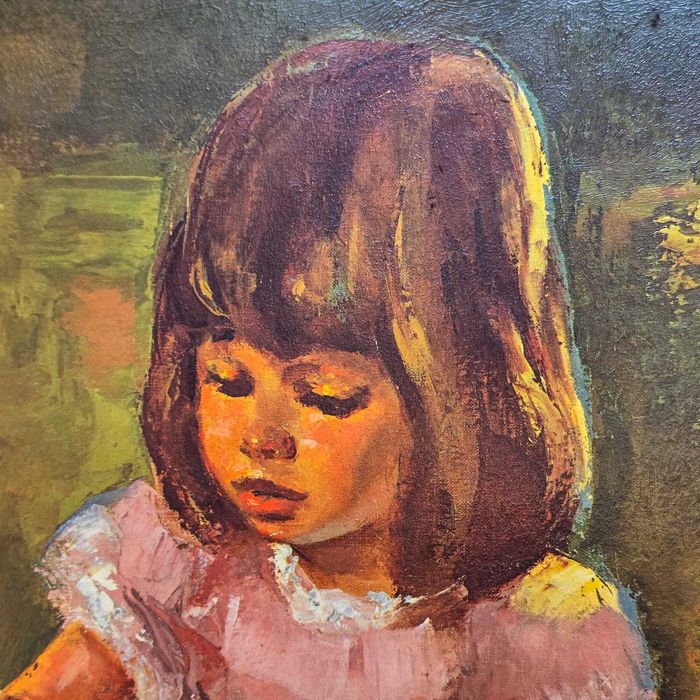 Pintura a Óleo sobre Tela “Menina com Fruteira” Assinada Van Cleef
