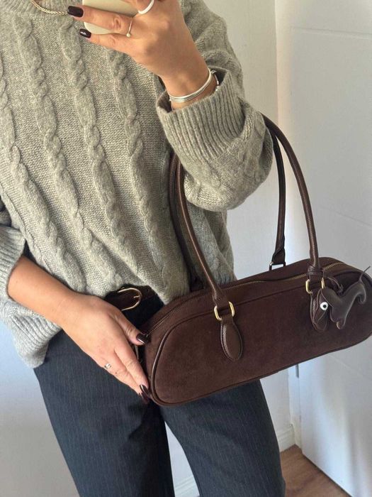 Torba torebka Gallantry Paris czekoladowa na ramię jamnik zamsz brąz