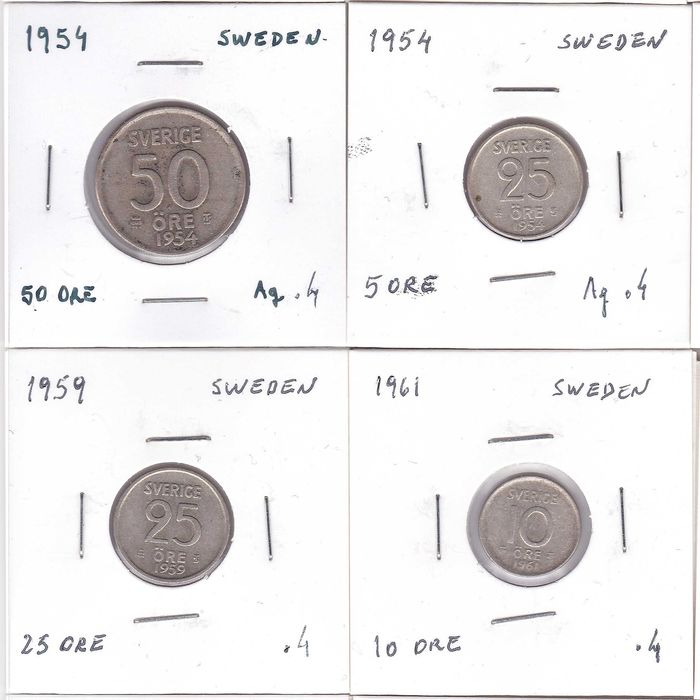 44 moedas Suécia de diversas datas e metais incluindo 20 em prata