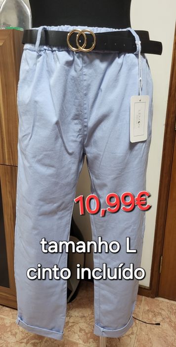 Calças de sarja com cinto tamanho L novas
