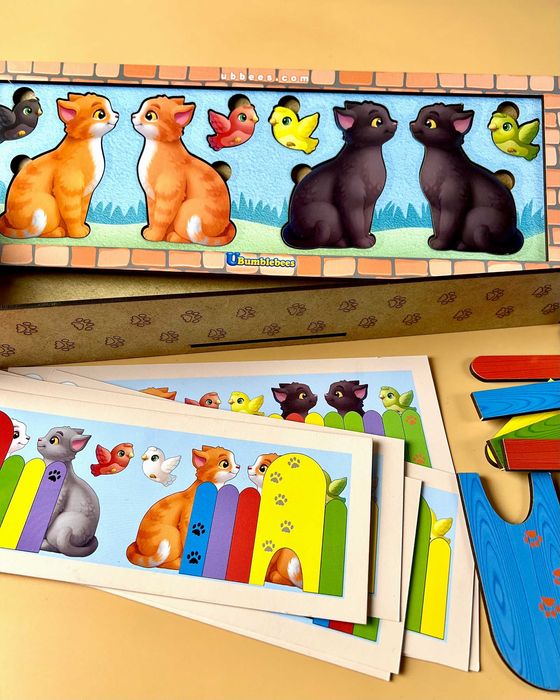 Drewniana edukacyjna gra z kartami «Koty za płotem»