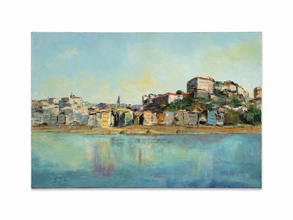 Pintura - Jusa (século XX) - Ribeira do Porto 1997 (assinada)