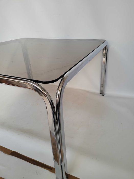 bauhaus stolik chromowany dymione szkło 83x83x46 vintage lata 70 masywny
