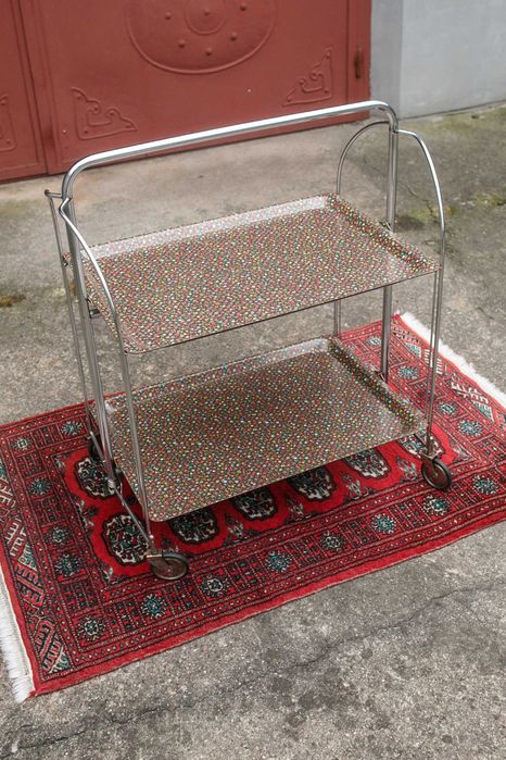 chromowany składany barek w kwiatowy wzór lata 70.