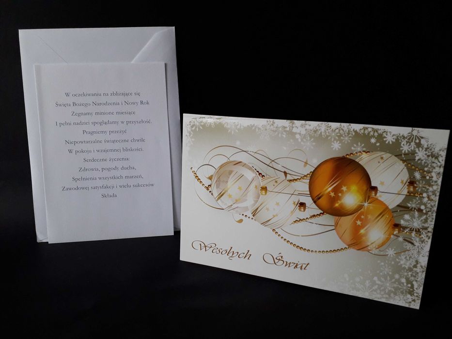 Kartka świąteczna z życzeniami i kopertą nowa.