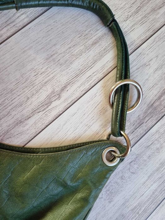 Сумка шоппер кожаная зеленая итальянская
