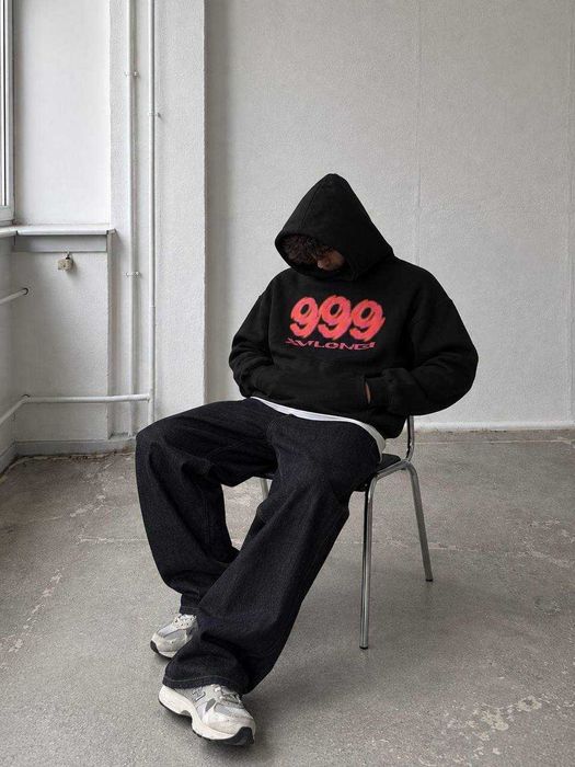 Чорне худі Vlone x Juice WRLD 999 / Стильна брендова толстовка з принтом (S-L)