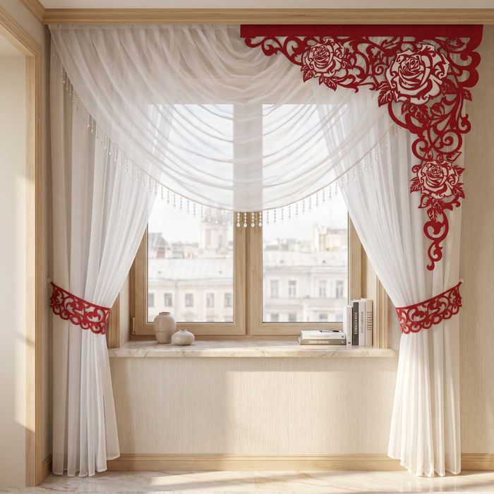 Firana Draperia Dwa Kokony I Ażur Kolorowy Róże 3D 1,4M -3M