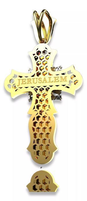 Krzyżyk prawosławny żółtego różowego 14k złota z brylantami cgoc005 W