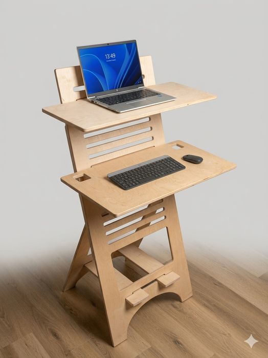 Ergonomiczne biurko stojące ze sklejki – regulowana wysokość (stojąc/siedząc)