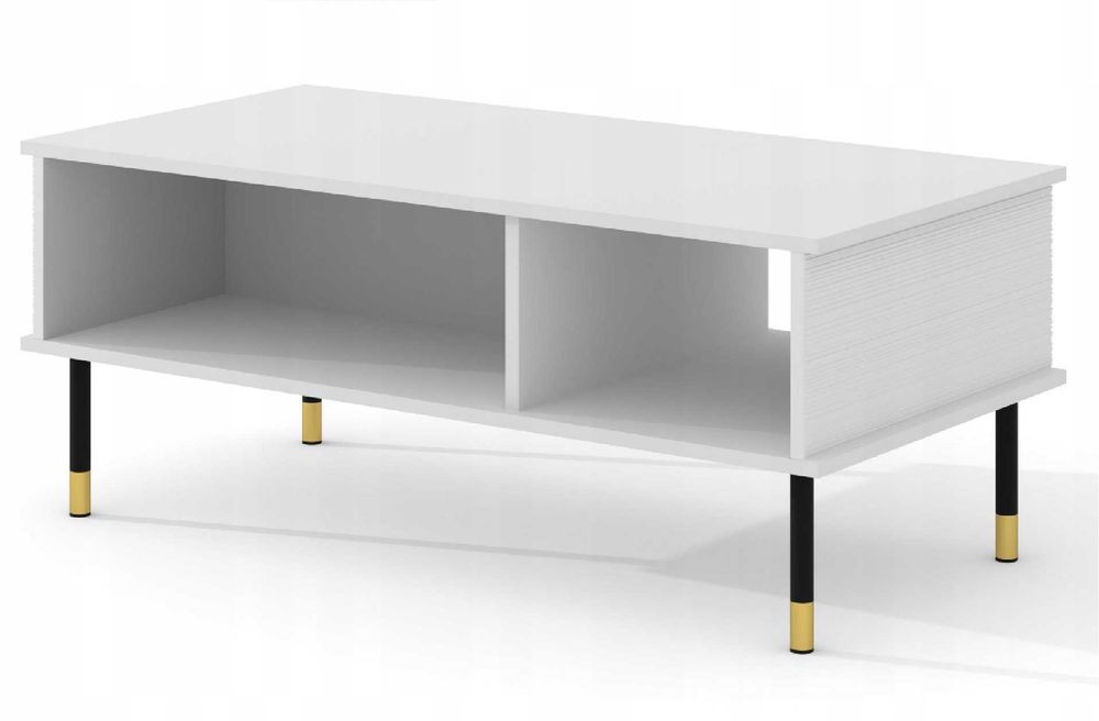 Stolik kawowy SHERWOOD 110x55 cm frezowany biały mat ława - nowa