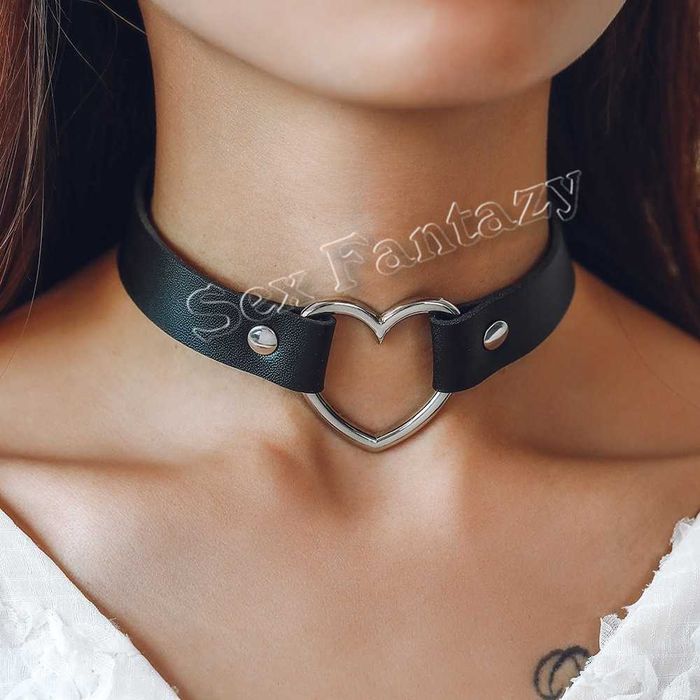 Чокер кожаный с сердечком, ошейник, сексуальное белье еротична білизна