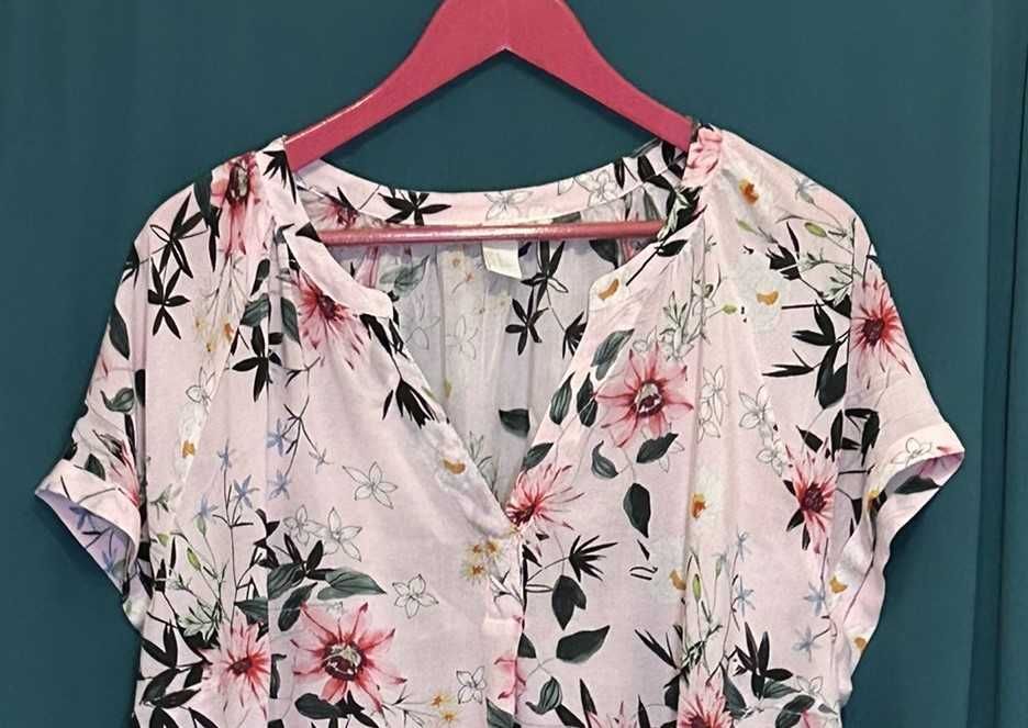 Zwiewna bluzka tunika HM różowa w kwiaty rozm. XL
