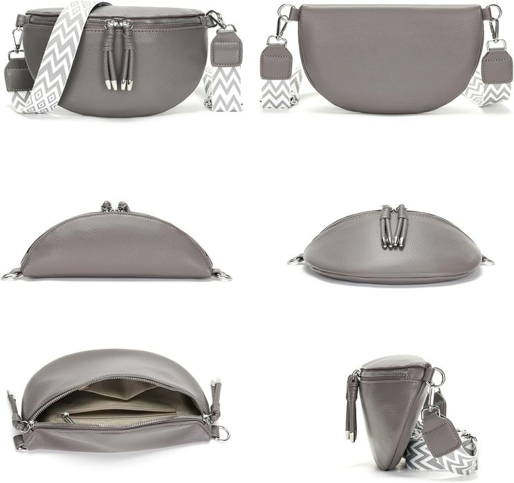 Torebka damska crossbody nerka - skóra PU - szara 25x15x8 cm