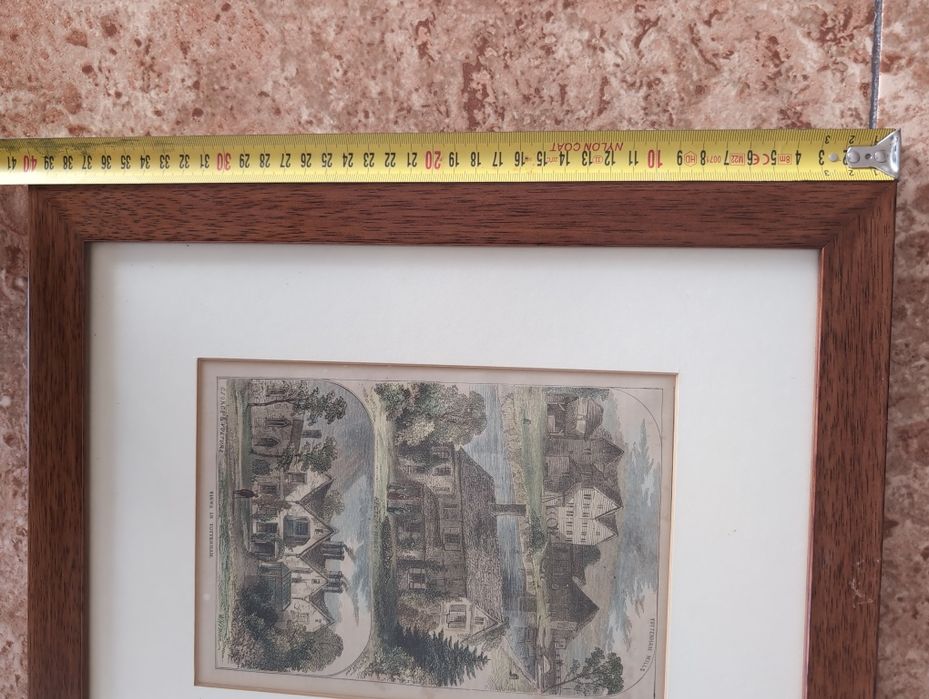 Gravura em madeira pintada á mão motivo Inglês com moldura incluída