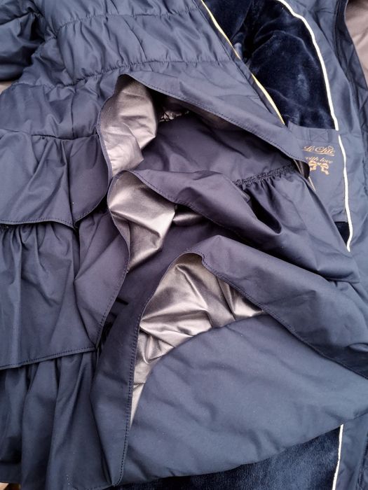 LE Chic Luksusowy płaszczyk 152cm ciemny granat zimowy z kapturem