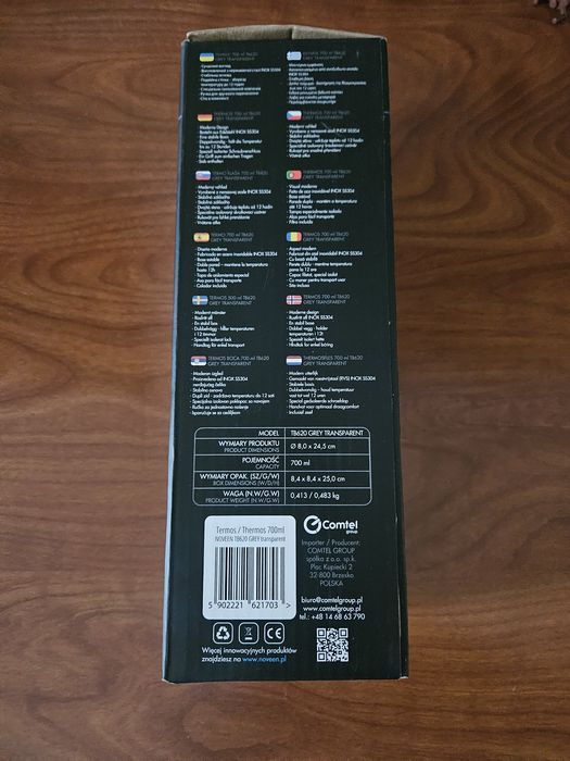 Termos turystyczny butelka termiczna noveen tb620 700 ml Grey Transparent