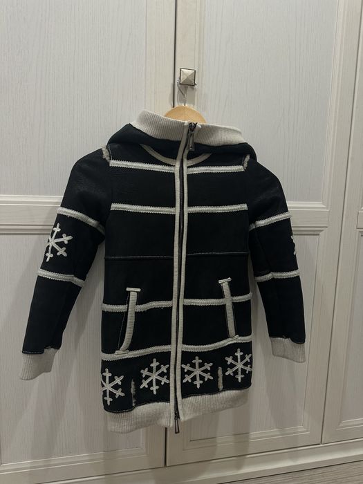 Теплая детская дубленка кожанная из натурального меха