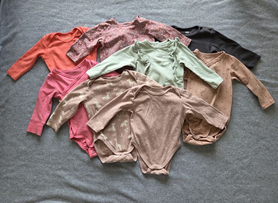 8 szt. body na długi rękaw 68 i 74 H&M, C&A i inne