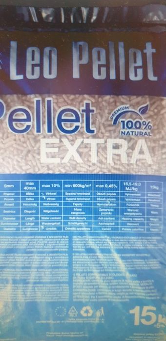 Pellet extra leo wartość opałowa 4,6kWh/kg 16,5MJ/kg 1t