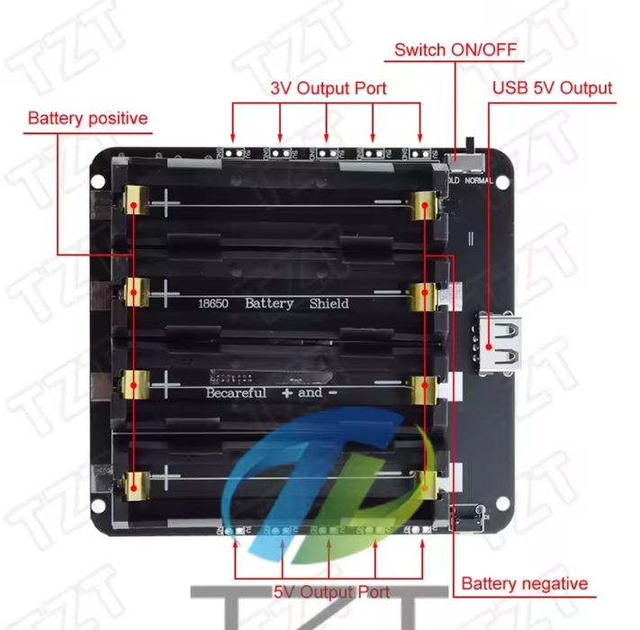 Модуль автономного живлення  4x 18650 з USB-виходом, ДБЖ