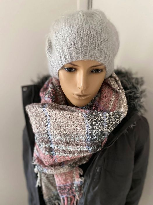 Czapka damska beret moher wełna angora lekka ciepła handmade