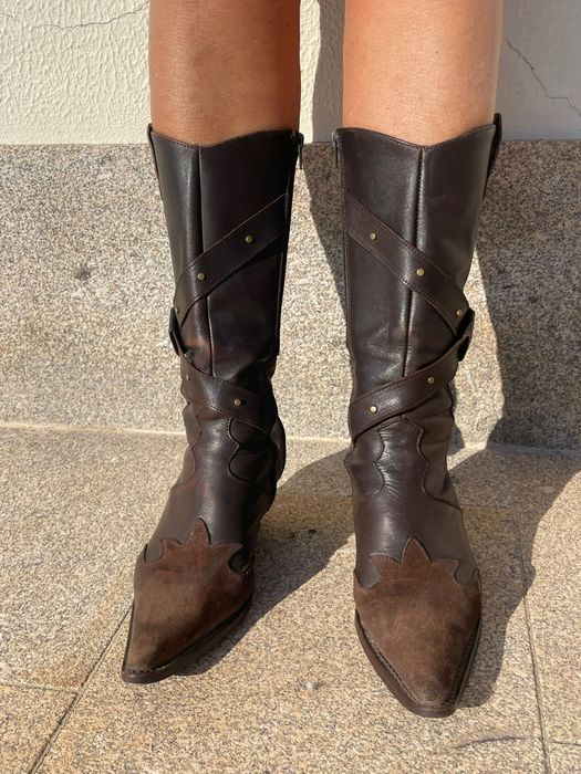 Bota Texana em Couro Natural No 38