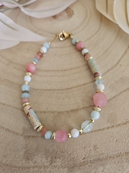 Bransoletka kamienie naturalne Larimar Jadeit Jaspis Agat Hematyt
