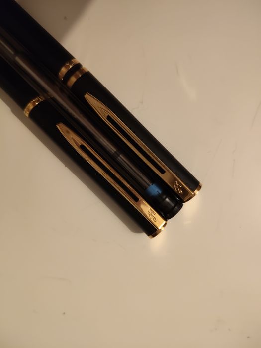 Set Canetas Waterman Vintage Preto Mate e Dourado – Caneta + Lapiseira + Estojo Pele