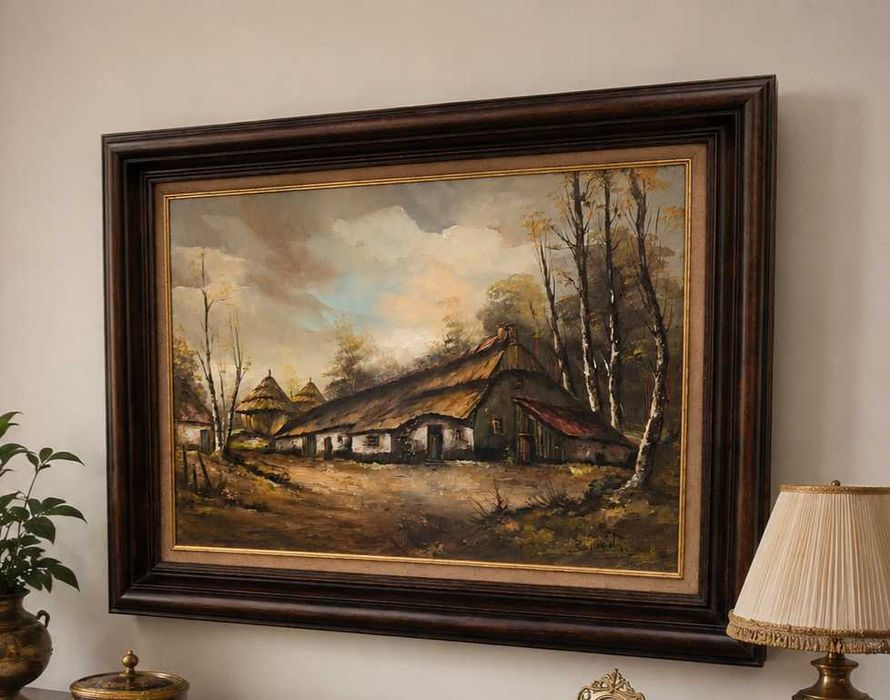 Duży obraz olejny na płótnie w drewnianej ramie 70x90 – styl belgijski