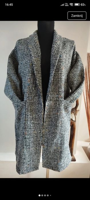 FARHI by Nicole Farhi płaszcz z wełną oversize krata premium M/L