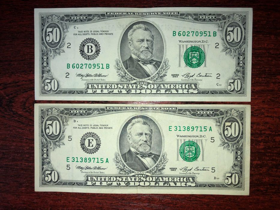 Банкноты 1, 2, 5, 10, 20, 50, 100 долларов