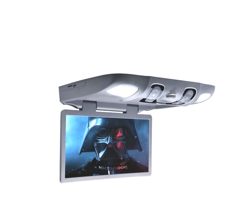 ECRÃ DE TETO CINZENTO 15,6" COM DVD COLUNAS LUZ E JOGOS 32BITS