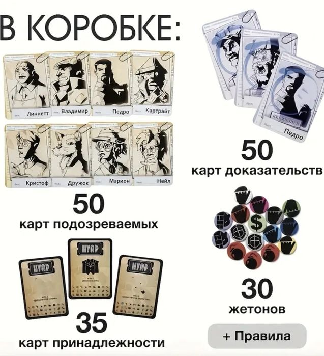 Настільна гра Нуар - детективна карткова гра для 2-9 гравців 14+