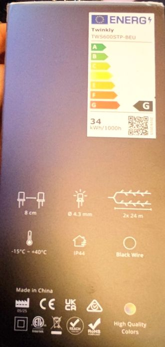 Lampki choinkowe smart Twinkly Strings  RGB 600 Led 48m