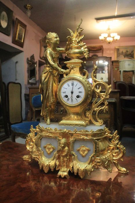 Zegar kominkowy XIX w. złocony - cynkal - Gryfino