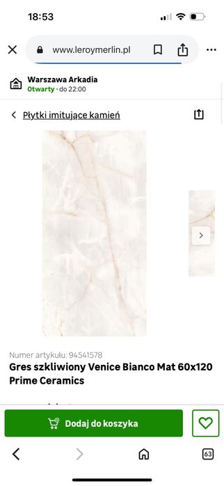 Płytki gres 60x120 venice bianco półmat 5m^2