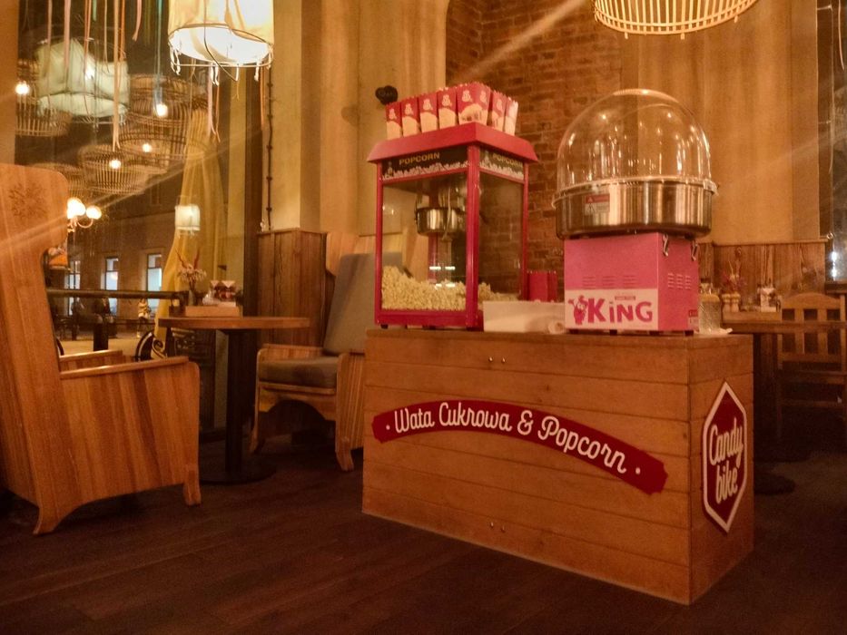NOWOŚĆ CANDY BIKE Obsługa imprez Wata Cukrowa POPCorn Nachos Bańki