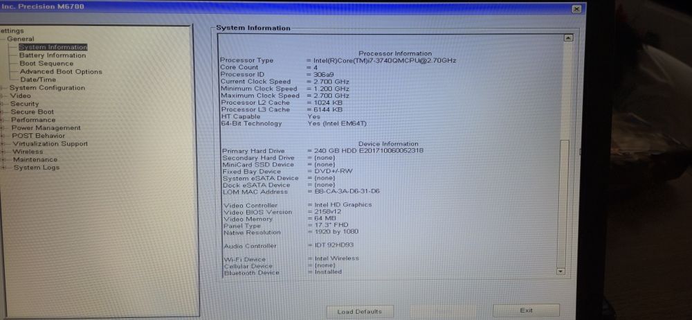 Dell precision m6700 i7 16gb 240gb ssd win 10 pro fullhd